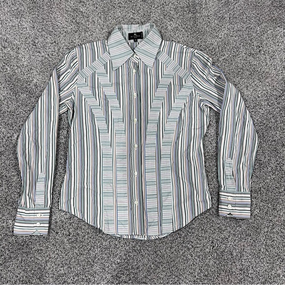Etro Women’s 100% Cotton Striped Multicolor Button Down Shirt Italy Sz 46 Large - Picture 1 of 9